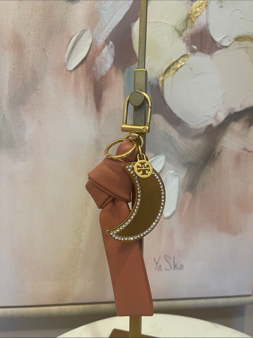 NWOT Tory Burch Rust Leather Crescent Moon Keychain/Bag Charm